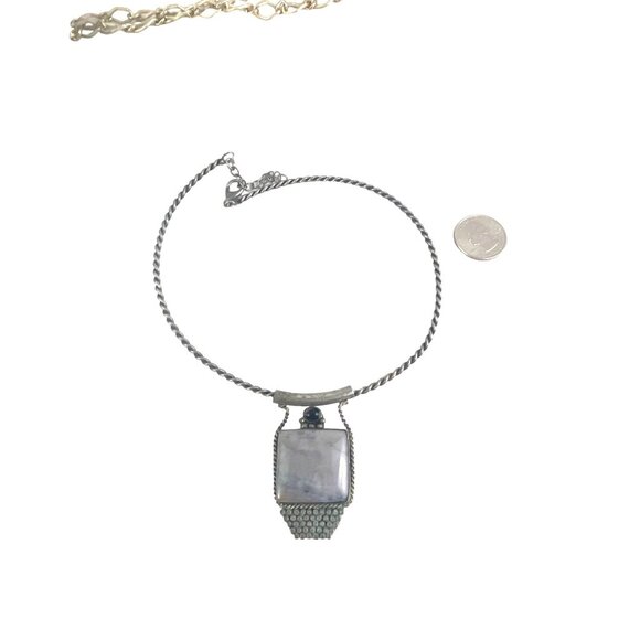 Vintage Handcrafted Silver Necklace With Gray Agate Stone Pendant - Picture 6 of 7